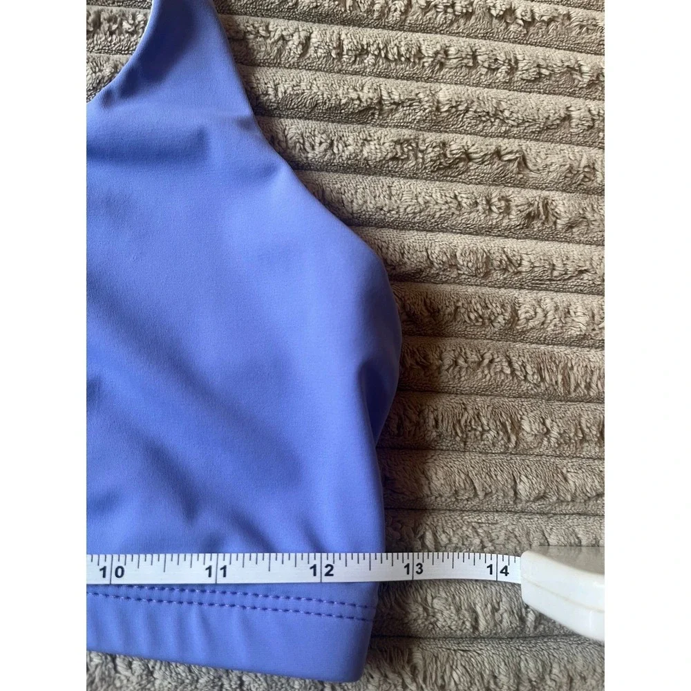 Onzie Purple Blue Strappy Sports Bra and Side Tie Shorts Activewear Set